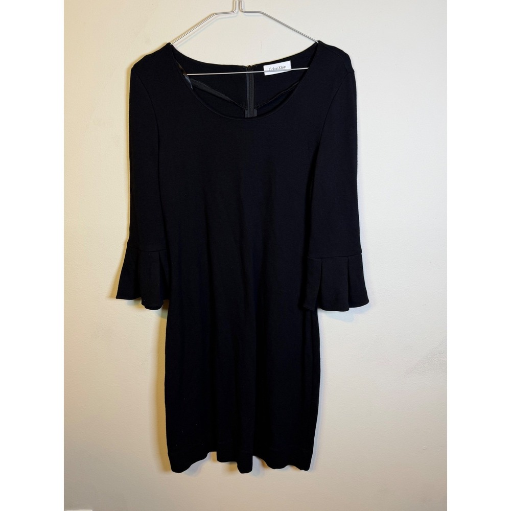 Calvin Klein Womens Dress Pleated Bell Sleeve Black 10
